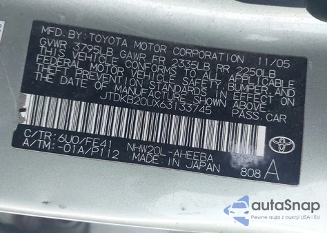 2006 Toyota Prius z USA, uszkodzony, nr VIN JTDKB20UX63133745